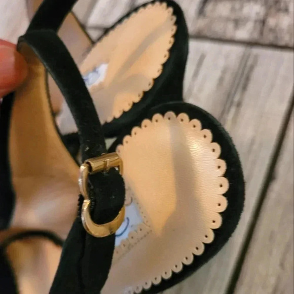 OSCAR DE LA RENTA Black patent leather suede slingback peep-toe heels shoes 6.5 - Picture 7 of 16